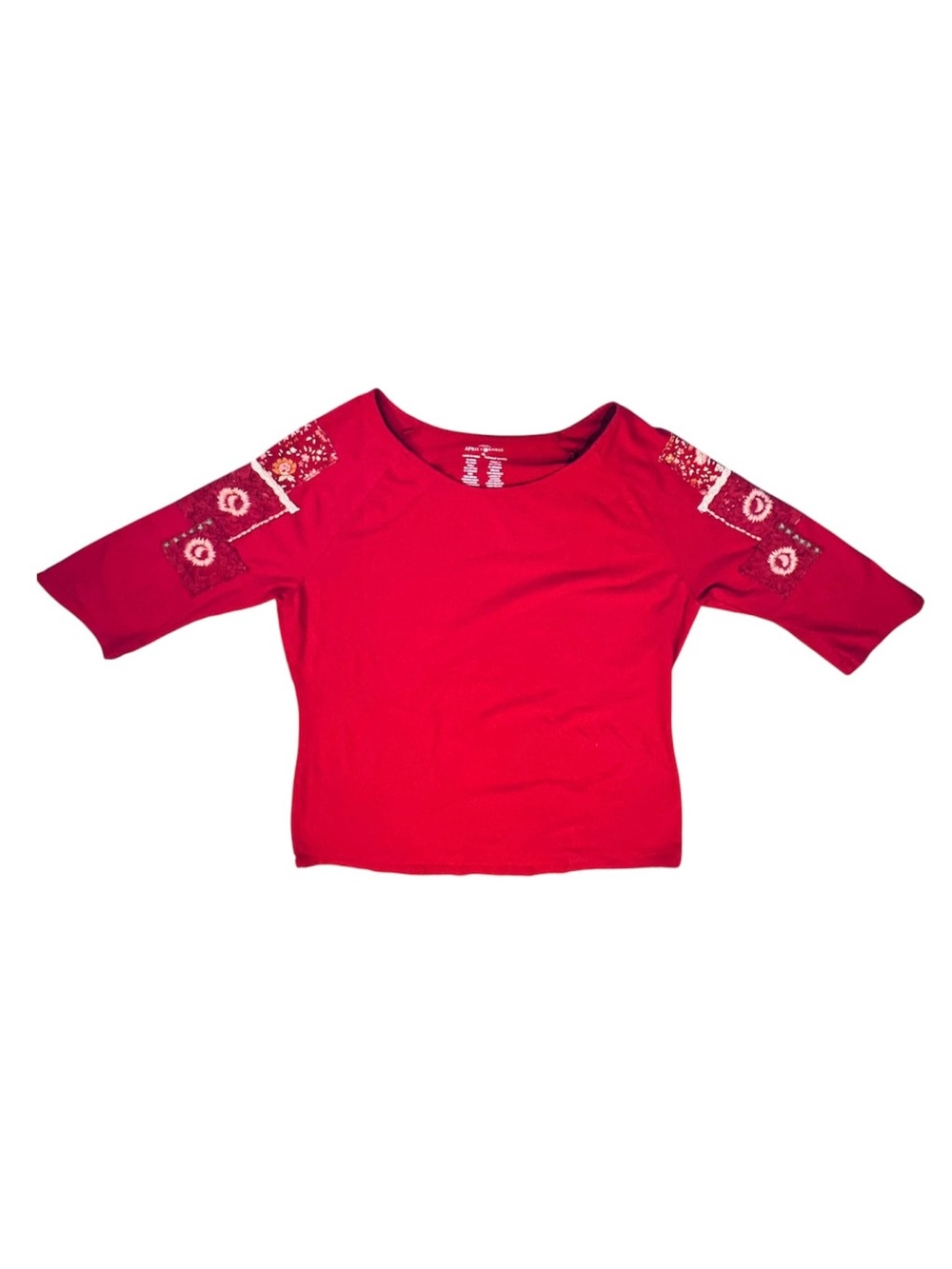 April Cornell Red Embroidered Sleeve Long Sleeve Top